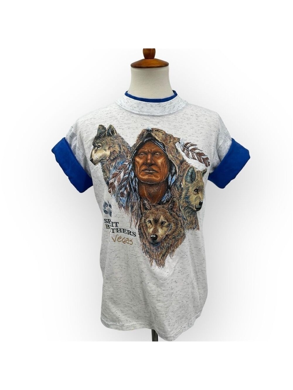 Vintage Delta Spirit Brothers Wolf Native American Graphic Tee Unisex Gray
